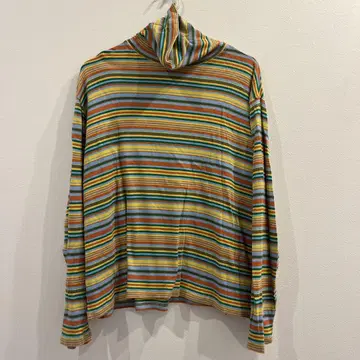 BEAMS BOY 멀티 보더 리브 터틀넥 티셔츠