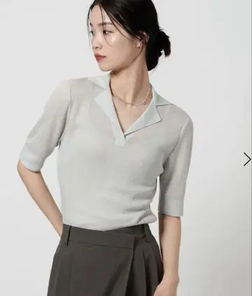 BEAUTY&YOUTH 오픈 카라 숏 슬리브 니트