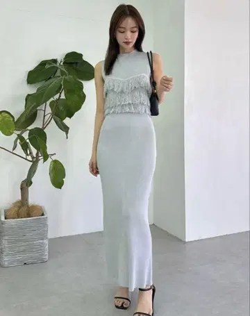 [새상품] dazzlin 프린지 뷔스티에 I라인 원피스