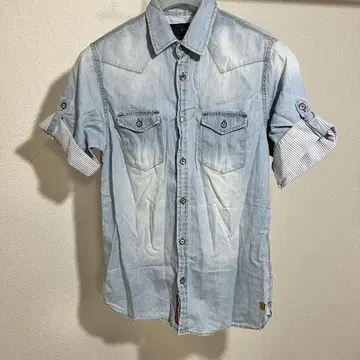 scotch&soda 데님 워크 반팔 셔츠 웨스턴 샴브레이