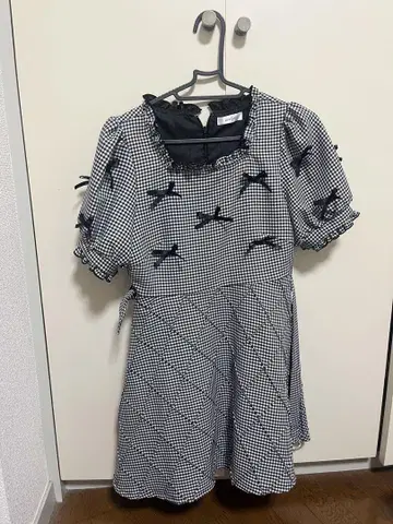 깅엄 체크 반팔 미니 원피스