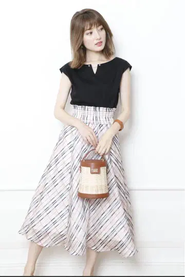 마이 스트라다 셔링 체크 플레어 스커트