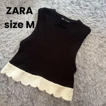 ZARA 스캘럽 슬리브리스 니트 모노톤 자라 M