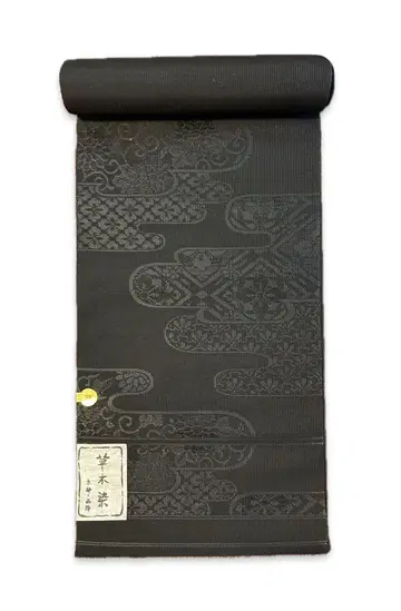 교토 니시진 블랙 나고야 오비 파도 무늬 명주 미재단