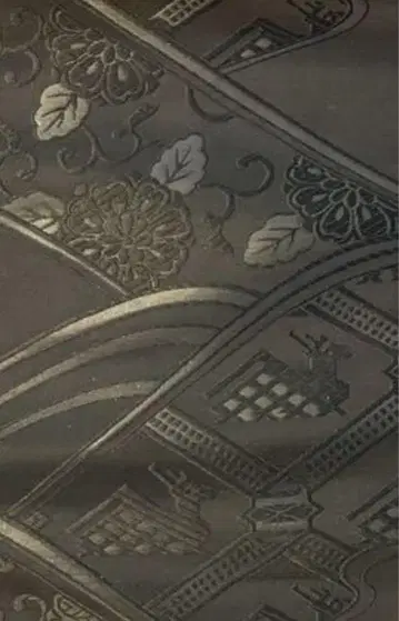 당오리 교토 니시진 나고야 오비 블랙 순수 실크 당초꽃과 아리스가와