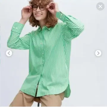 유니클로 UNIQLO 코튼 스트라이프 셔츠 그린 XL 새상품