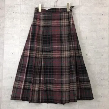 레트로 트래디셔널 일본산 구제 의류 체크 무늬 랩 롱 스커트
