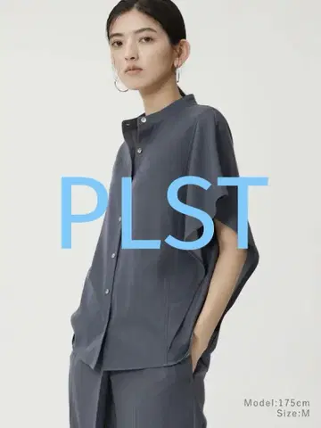 PLST 플라스테 샴브레이 밴드 카라 셔츠 다크 그레이 L 사이즈