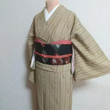 코몬 기모노*세로 줄무늬 화살 무늬*화학 섬유*손바느질*새상품급