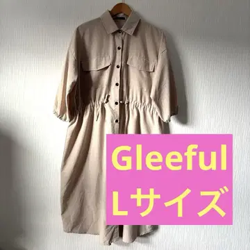 여성용 Gleeful 베이지 셔츠 원피스 7부 소매 L 사이즈