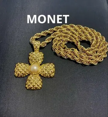 모네 골드 체인 목걸이 크로스 꽃 펄 빈티지