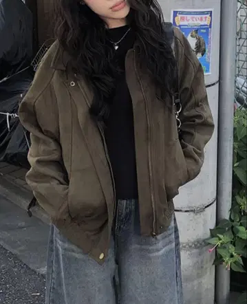 스웨이드 느낌 카라 부착 블루종 anyonemore 에니원모어