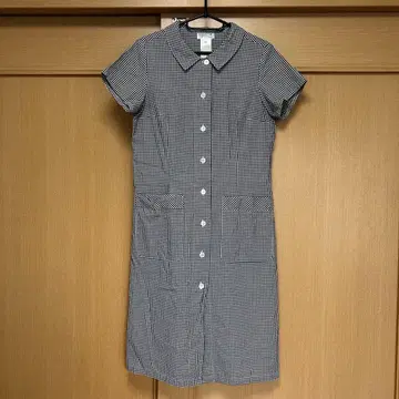 에네스베 셔츠 원피스 반팔 깅엄 체크 무릎 기장 42 [ L ]
