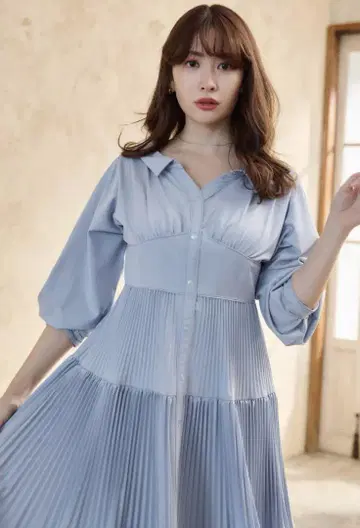 Her lip toPleated Open Shirt Dress