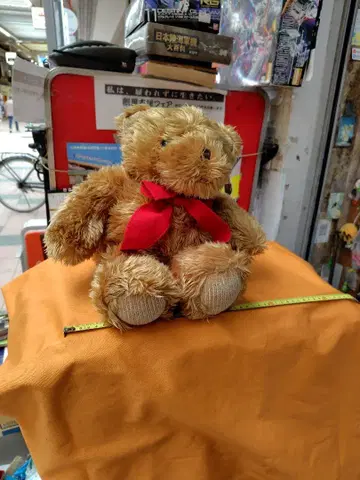 브라운 봉제 인형 빨간색 리본 약 30cm