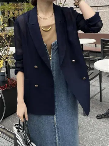doudou 메쉬 더블 자켓 네이비