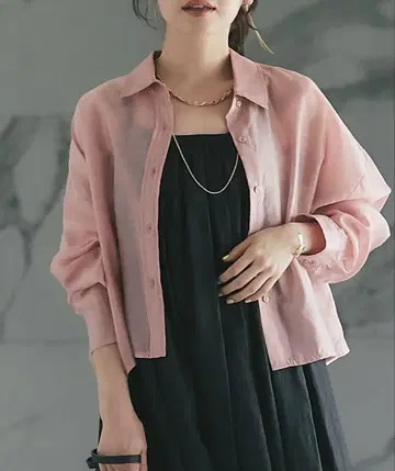 시어 크롭 셔츠 핑크