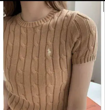 [ 컨디션 최상 ] 랄프 로렌 코튼 케이블 숏 슬리브 스웨터 반팔 베이지