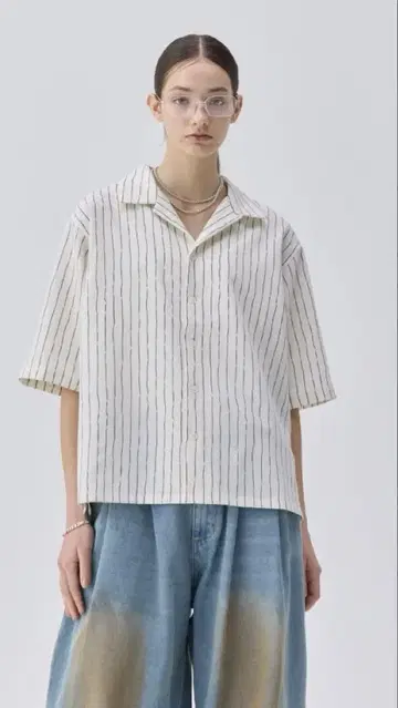 soerte 루즈 하프 슬리브 오픈 카라 셔츠
