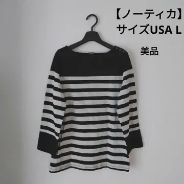 노티카 긴팔 티셔츠 자수 보더 보트넥 새상품급