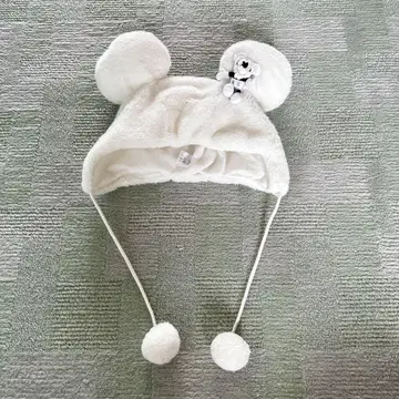 디즈니 팬캡 화이트 라메 복슬복슬 미키
