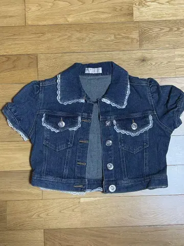 TRALALA 레이스 장식 다크 블루 데님 자켓