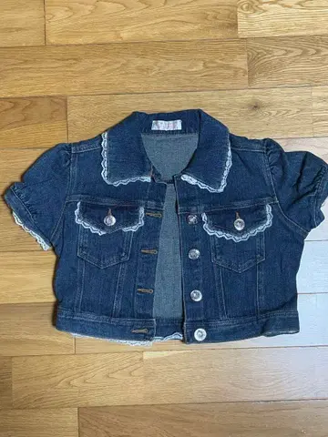 TRALALA 레이스 장식 다크 블루 데님 자켓