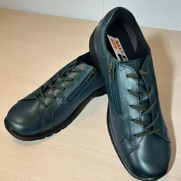 미사용 아사히 메디컬 워크 24.5cm 4E 그린 메탈릭 소가죽
