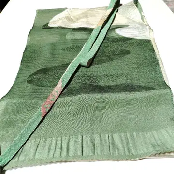 여름용 허리띠 오비 장식 천 세트 평조 짜임 탁한 그린 순수 실크