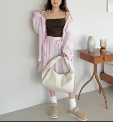 프렌치 린넨 오버 사이즈 셔츠 Milaowen 라이트 핑크 새상품