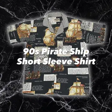 90s 빈티지 반팔 셔츠 아로하 셔츠 오픈 카라 셔츠 해적선 보틀 선박