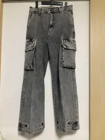 그레이 와이드 레그 카고 팬츠