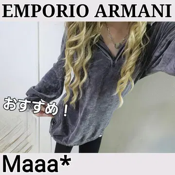 EMPORIO ARMANI 하프 ZIP 오버 사이즈 벨로아 후드티