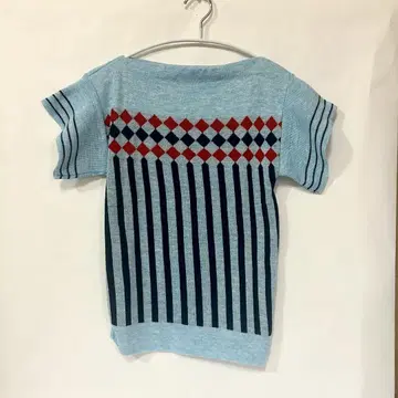 vintage 라이트 블루 스트라이프 반팔 니트