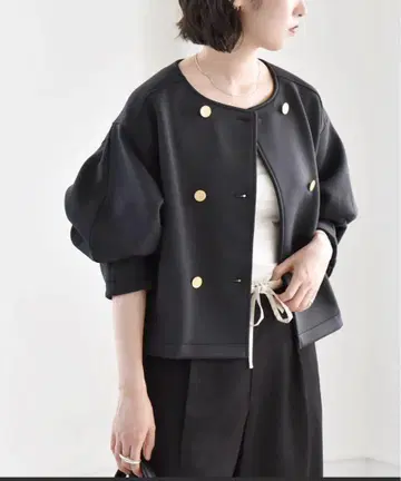 quaranciel 더블 저지 노카라 컴팩트 자켓