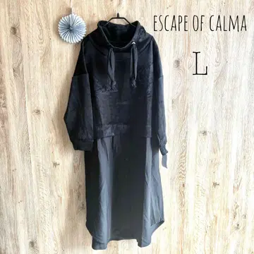 escape of calma 벨로아 셔츠 콤비 하이넥 원피스 블랙