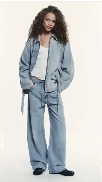 [ ZARA ] 드로우 스트링 루즈핏 데님 팬츠 블루 32 사이즈