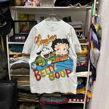 90s Betty Boop x FELIX CAT 싱글 그레이 티셔츠