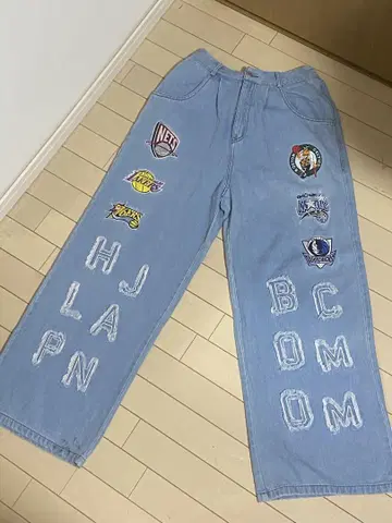 00's sNBA 로고 패치 데님 배기 실루엣 L unstudios