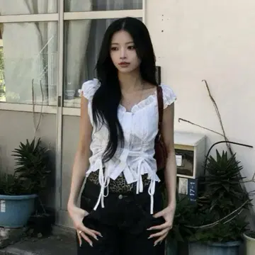 y2k 페어리 그런지 더블 셔링 프릴 상의 emmy