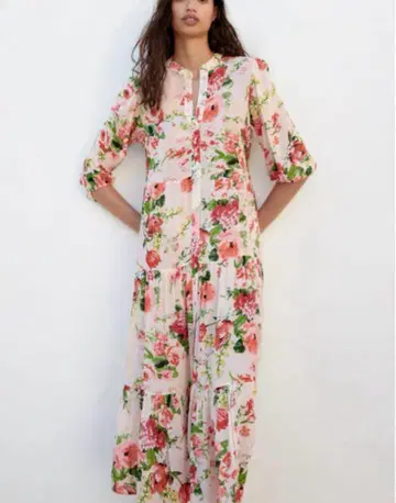ZARA 자라 티어드 원피스 꽃무늬 올 패턴 플레어 롱 완판템 개더