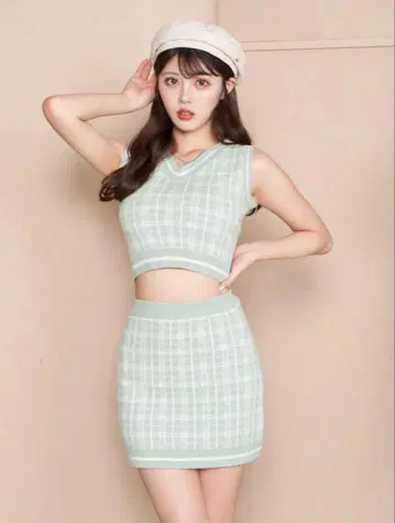 Darich DD 체크 썸머 니트 셋업 색스