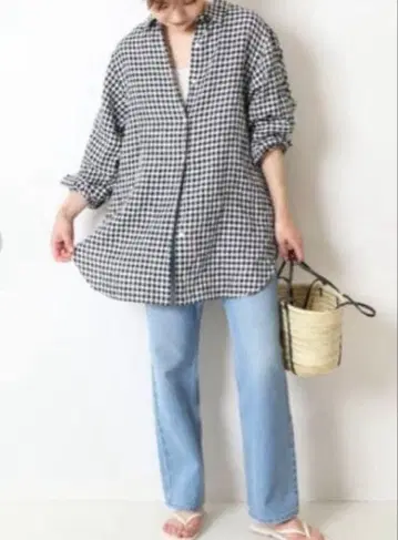 슬로프 이에나 린넨 셔츠 짐캠 체크 블랙 화이트 린넨100% 린넨