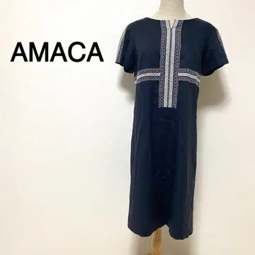 AMACA 네이비 컬러 기하학 패턴 디자인 원피스