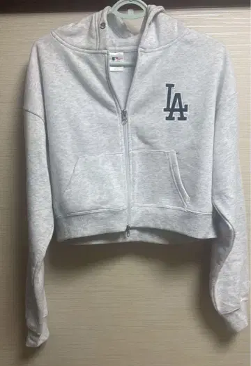 LA 로고 크롭 후드티 그레이