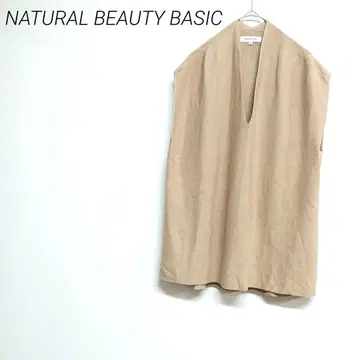 NATURAL BEAUTY BASIC 베이지 슬리브리스 V넥 베스트 M