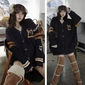 새상품 미개봉 Darich 칼리지 와펜 V넥 니트 가디건 NVY