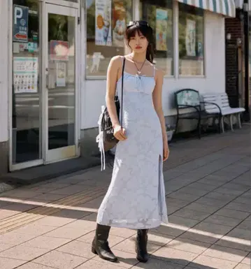 aclent Sheer flower long dress