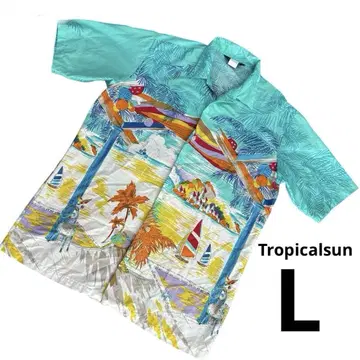 Tropicalsun 알로하 셔츠 반팔 셔츠 빈티지 L 면 100%