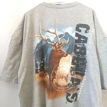 CABELA'S 애니멀 프린트 빅 사이즈 T셔츠 그레이 3XL 구제 의류